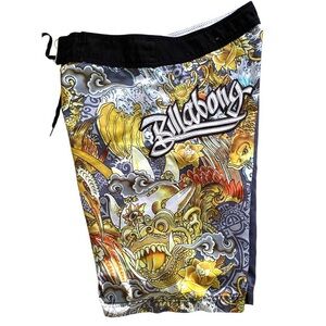 Billabong vintage  Black and Yellow Dragon ink   Embroidery  Boardshorts surf